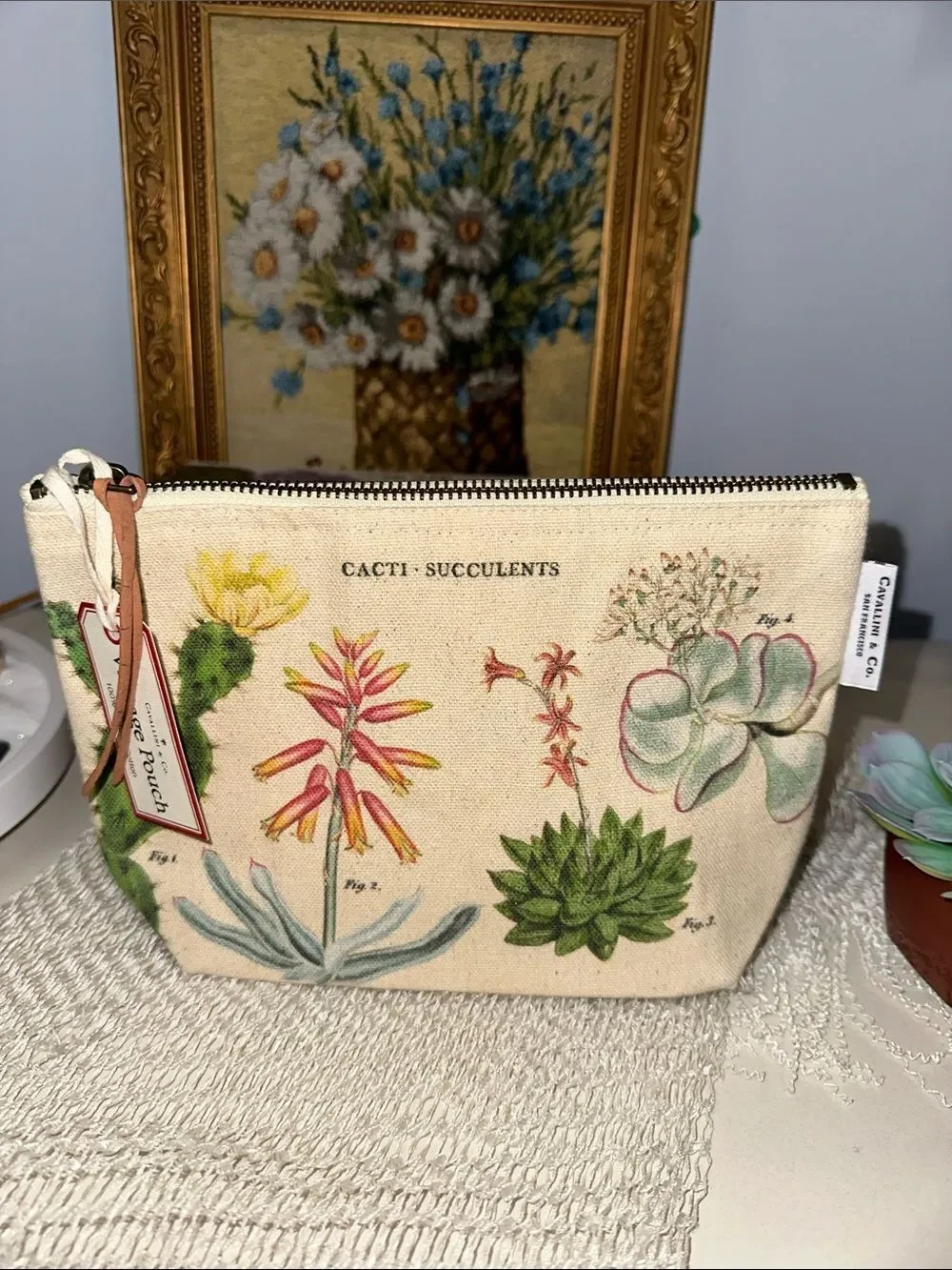 Cavallini & Co Cacti & Succulents natural ivory green vintage pouch 100% cotton